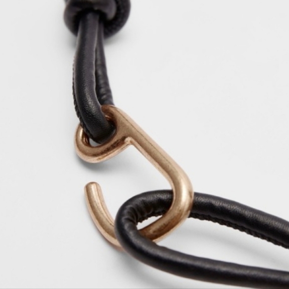 Nwt Zara Black Tubular Cord Belt Metal Trim Hammered Gold Appliqués Med M main image 9
